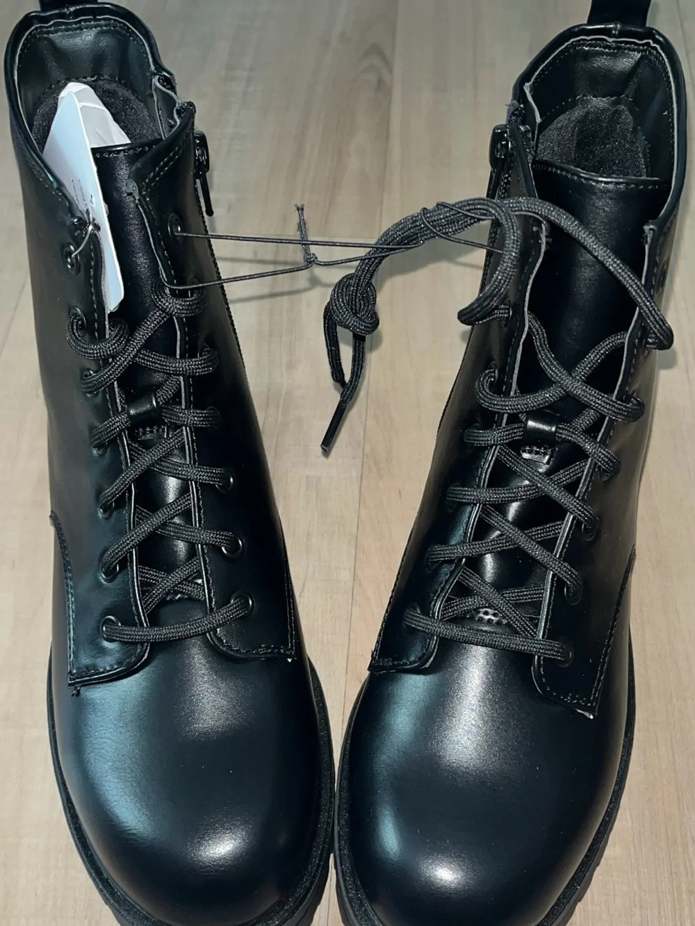 Girl’s Black Combat Lace-Up Boots with Side Zip